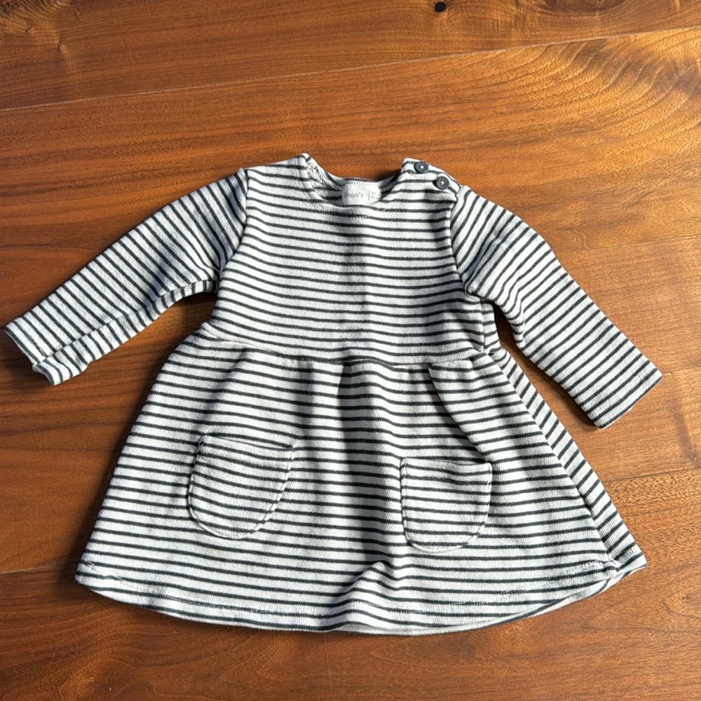Beans Barcelona Baby Girls Striped Fleece Pocket Dress 3-6m